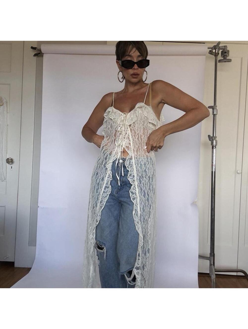 Y2k Cream lace maxi top